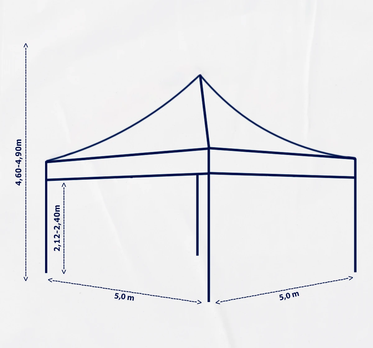 Diagrama de medidas carpa plegable 5×5 m de 4 pilares