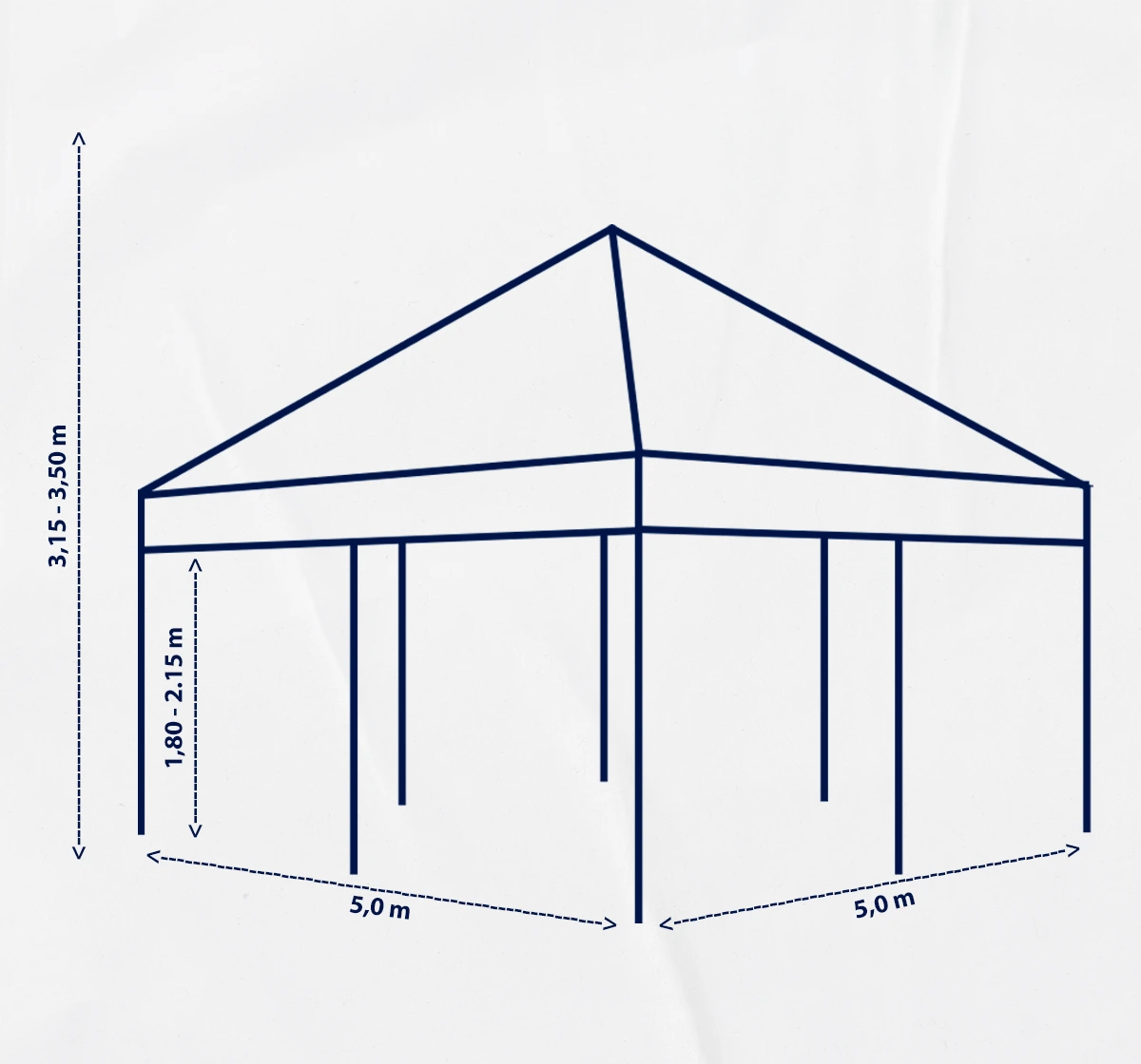 Diagrama de medidas carpa plegable 5×5 m de 8 pilares
