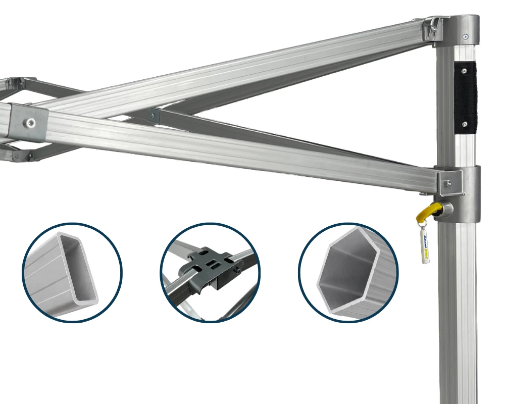 Modelo Superior - Carpa plegable de aluminio Hexagonal 57x50x2,5mm montada en evento profesional