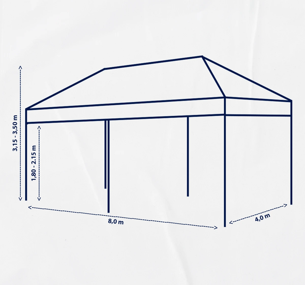 Diagrama de medidas carpa plegable 8×4 m